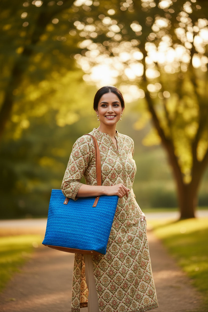 Azure Weave Blue Tote Bag