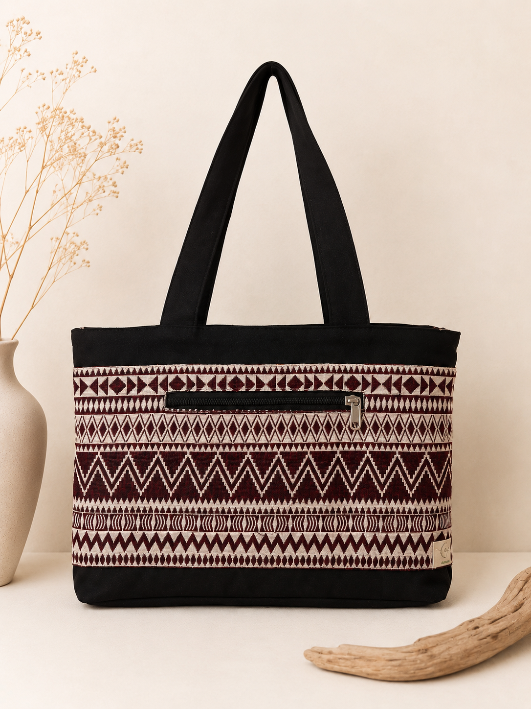 Black Jacquard Office Tote Bag