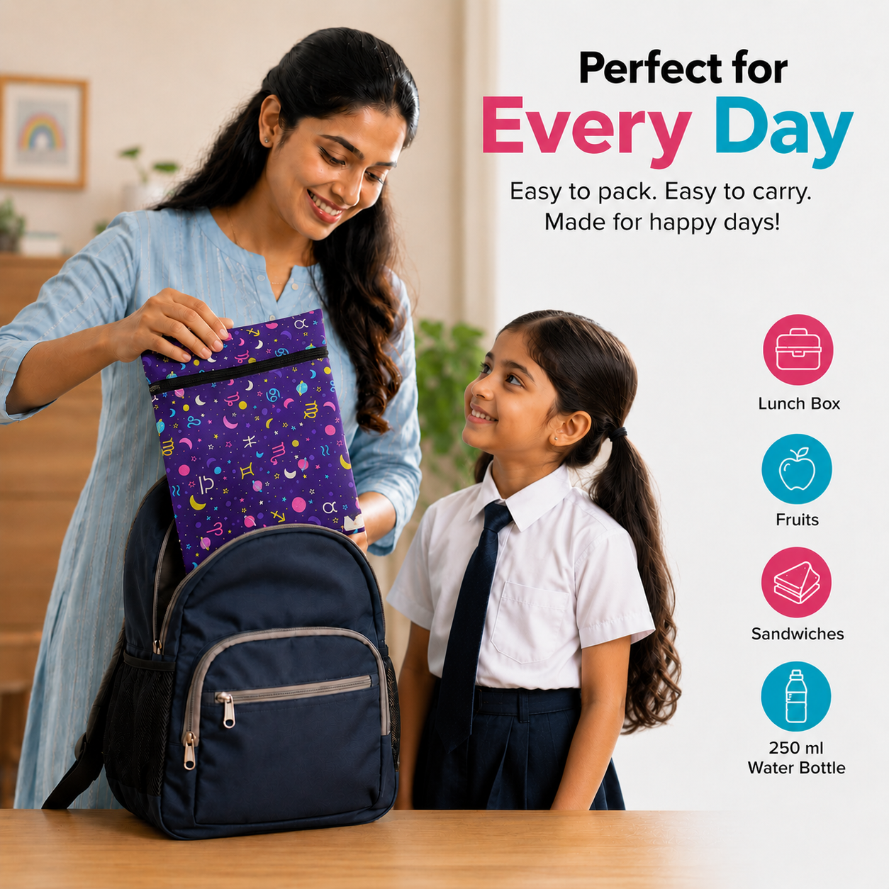 Purple Reusable Waterproof Lunch Box bag