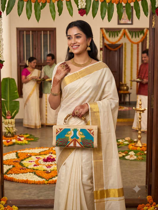 Royal Peacock Embroidered Festive Handheld Purse