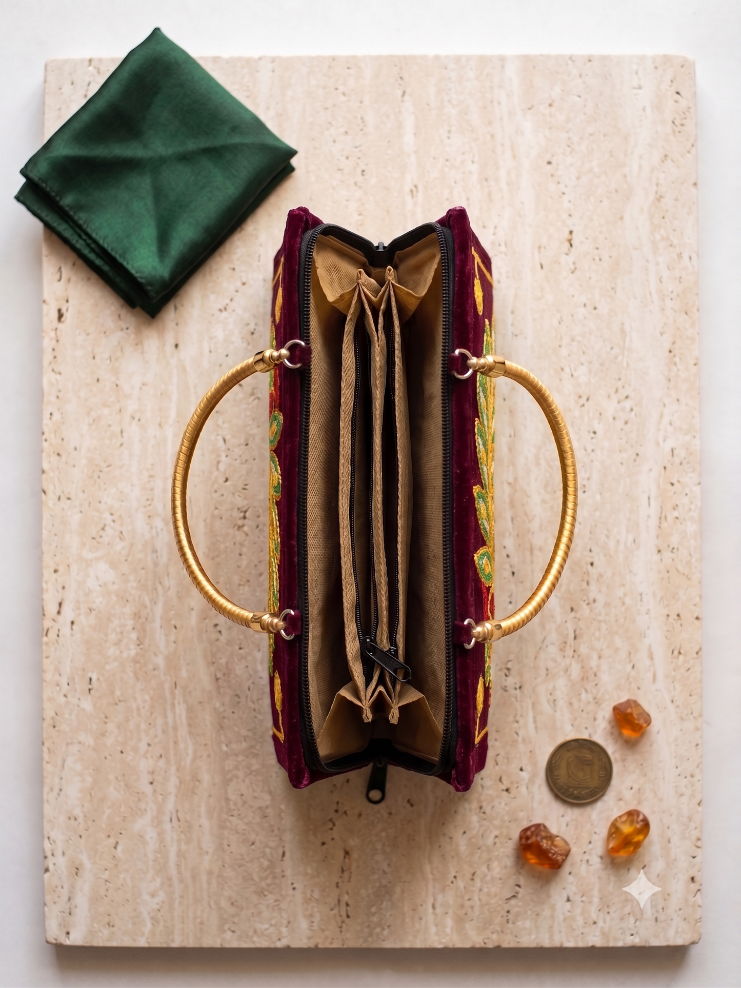 Brown Royal Peacock Embroidered Festive Handheld Purse