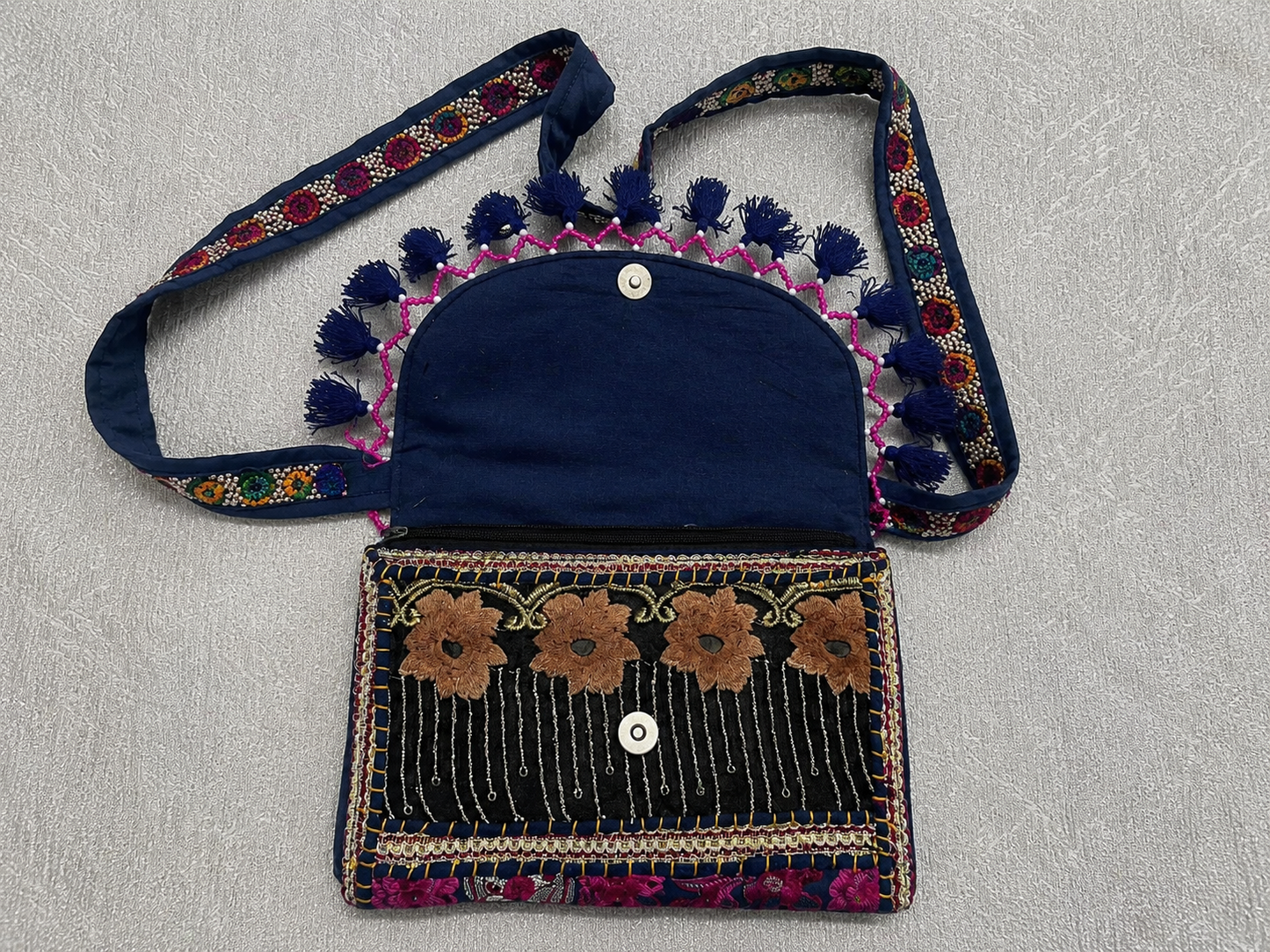 Handcrafted Embroidered Navy Boho Sling