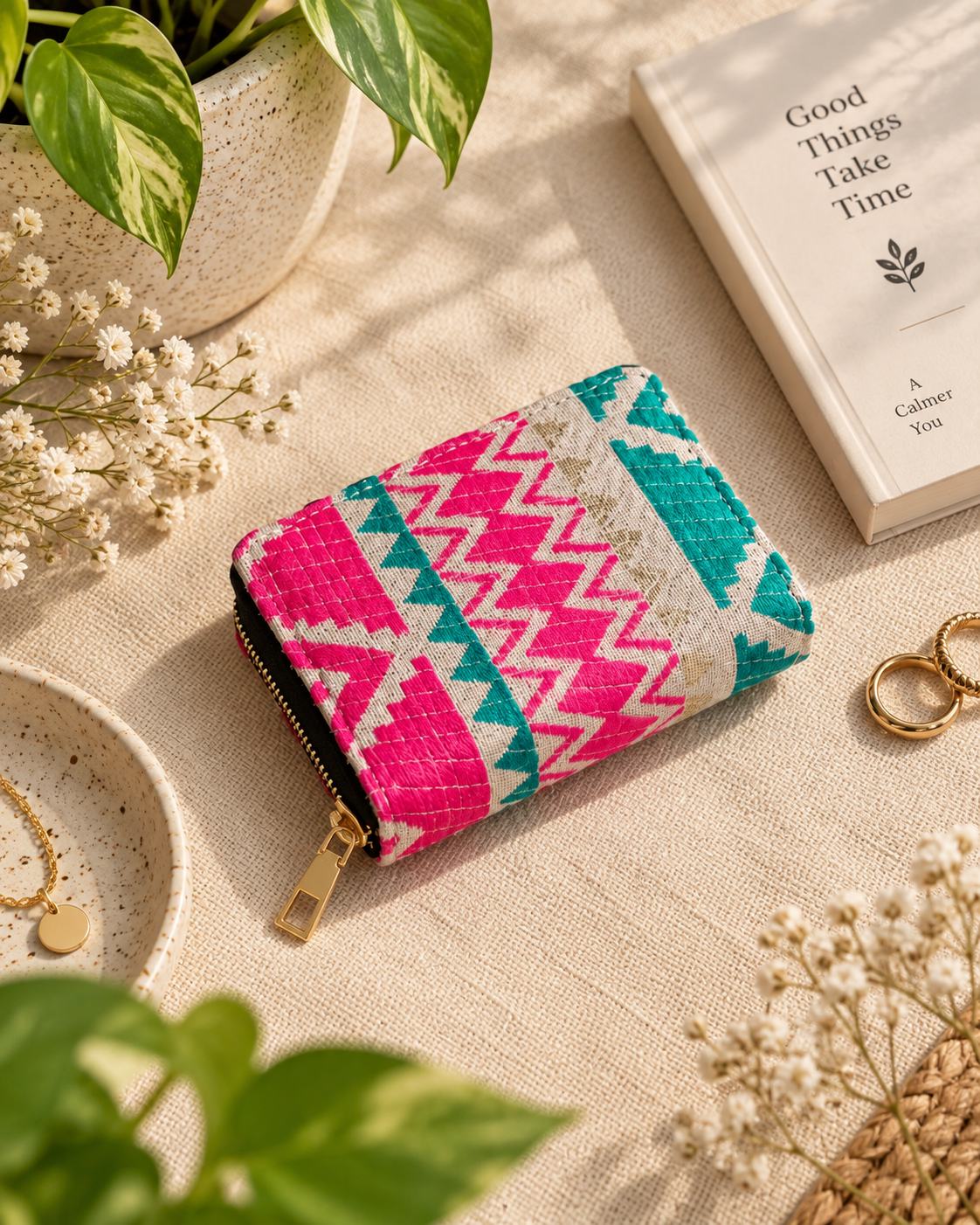 Pink Geometric Compact Everyday Wallet