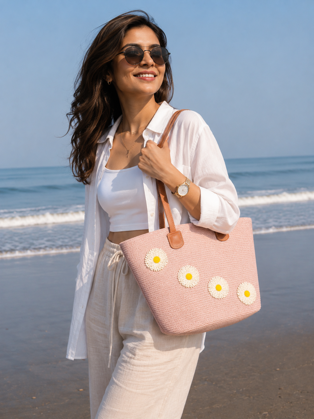 Daisy Straw Pastel Pink Tote Bag