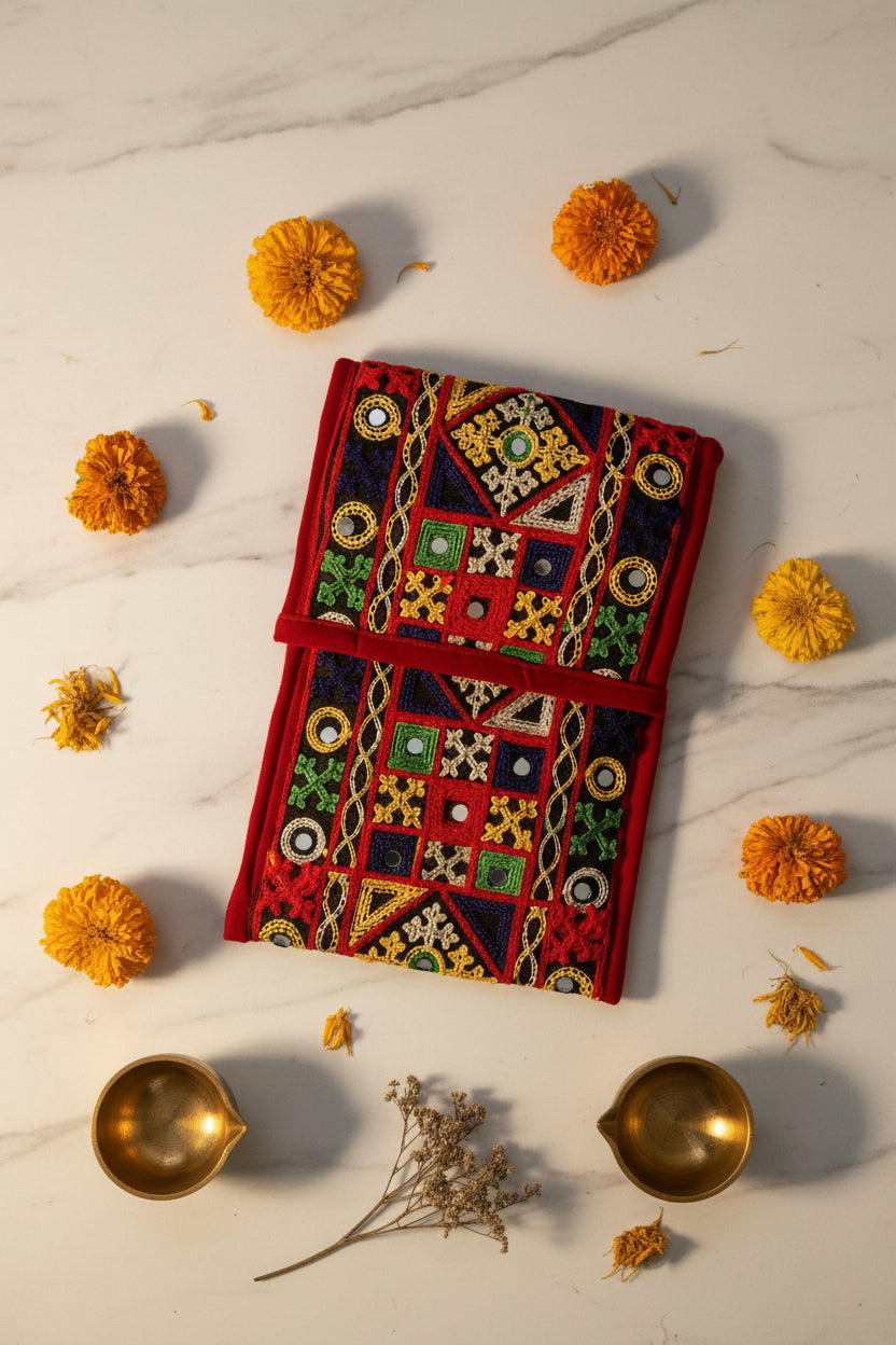 Red Mirror Work Sling & Saree Hook Purse