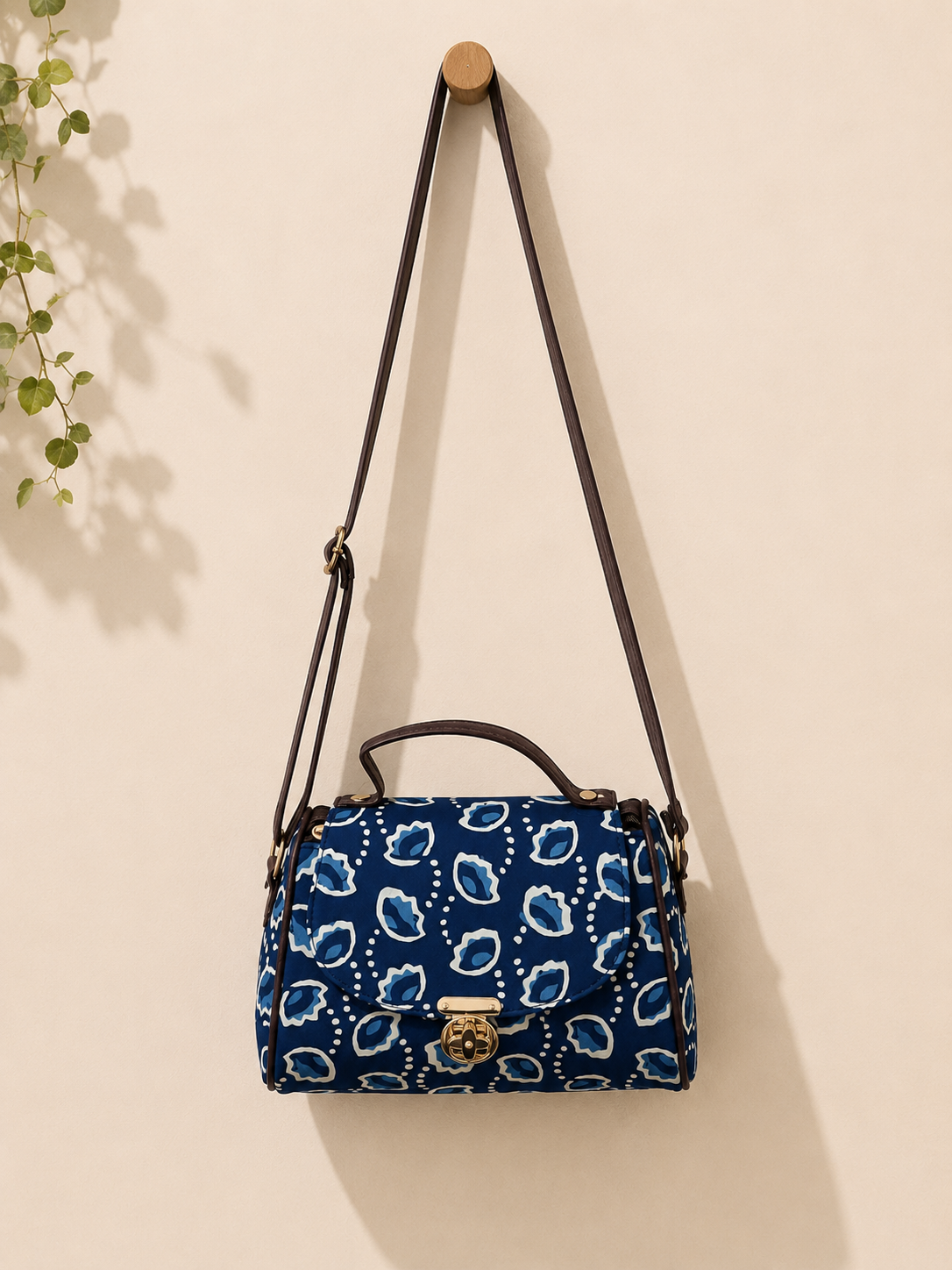 Sanganeri Print Multi-Zip Sling Bag (Blue)