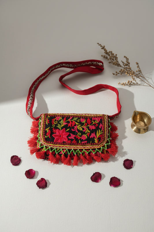 Handcrafted Embroidered Red Boho Sling