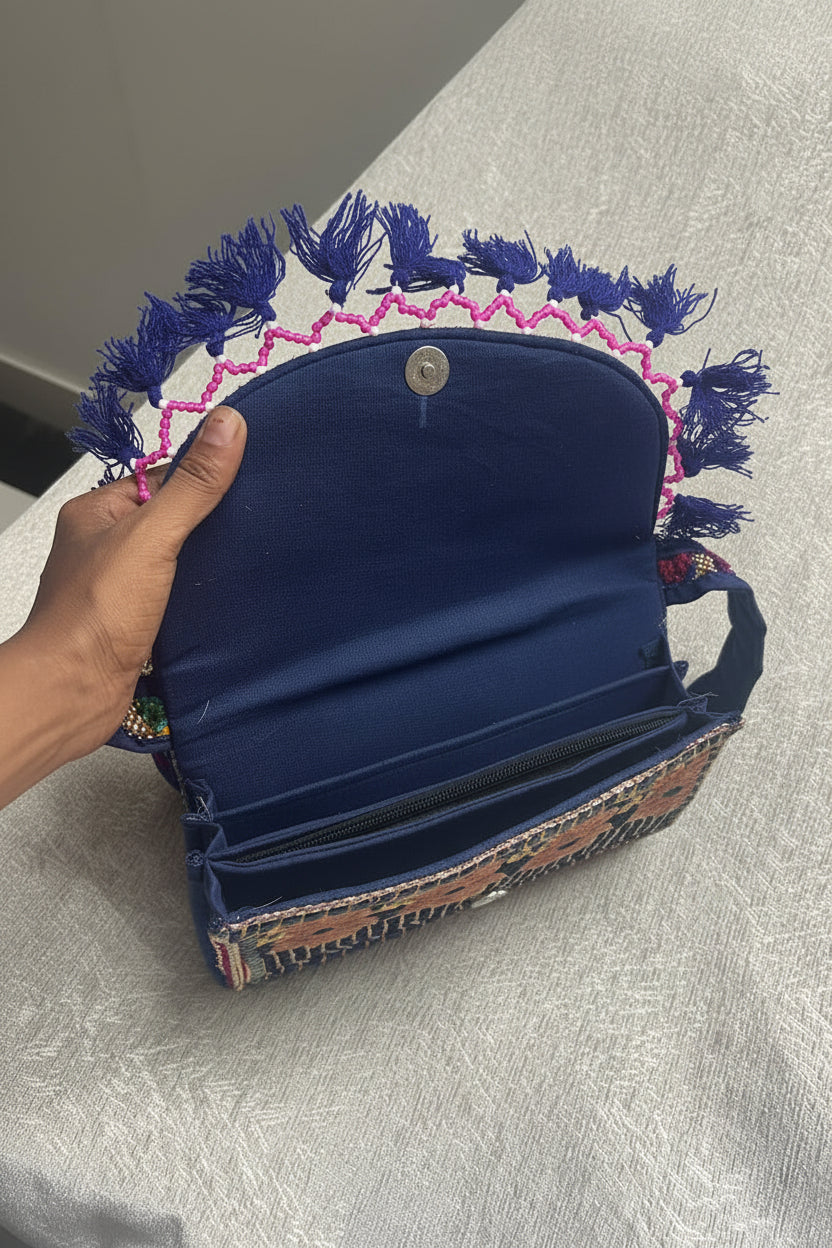 Handcrafted Embroidered Navy Boho Sling