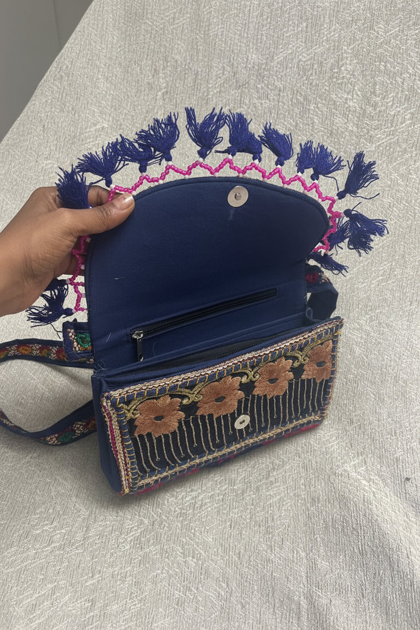 Handcrafted Embroidered Navy Boho Sling