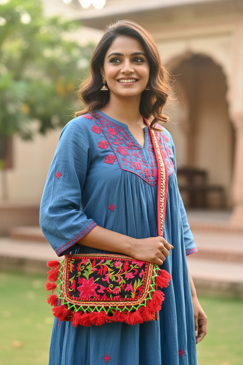 Handcrafted Embroidered Red Boho Sling
