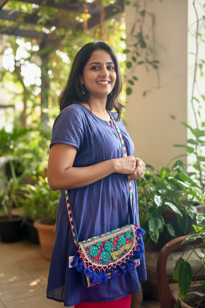 Handcrafted Embroidered Navy Boho Sling