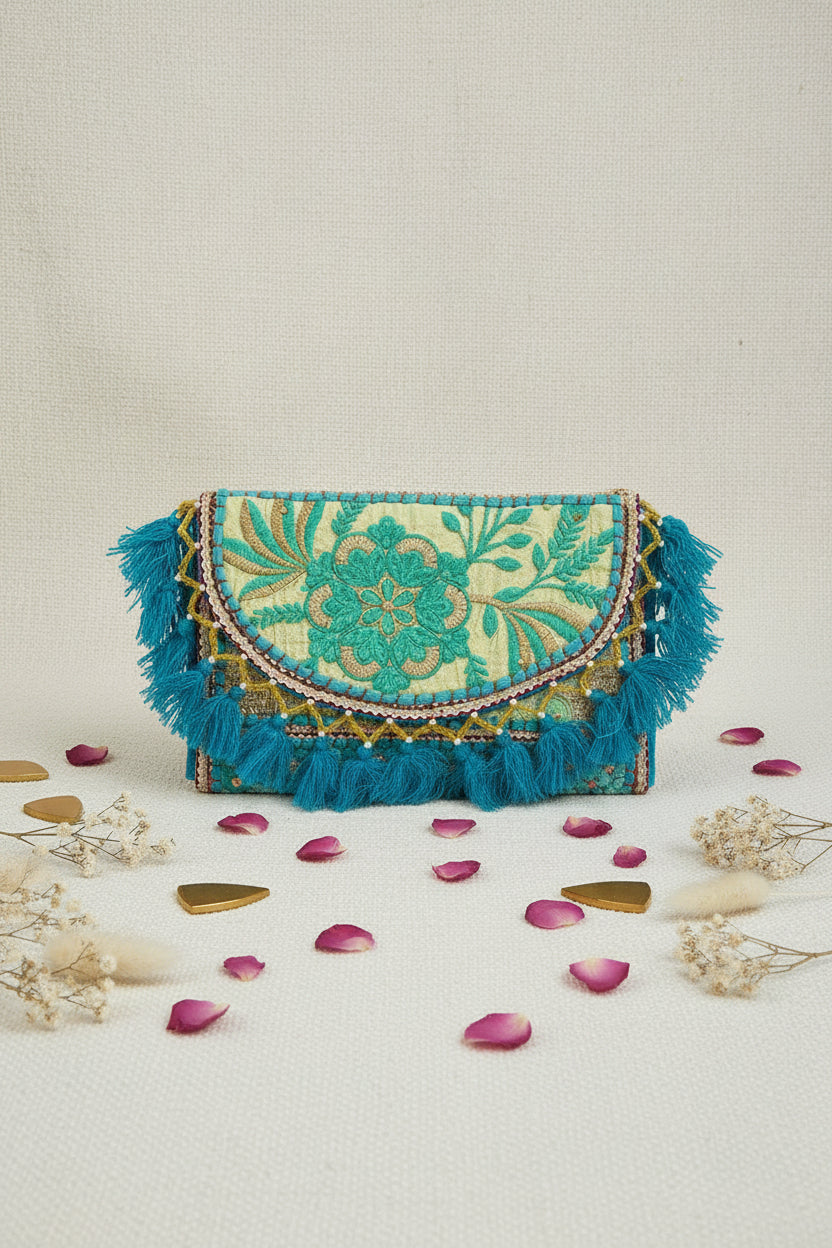 Handcrafted Embroidered Blue Boho Sling