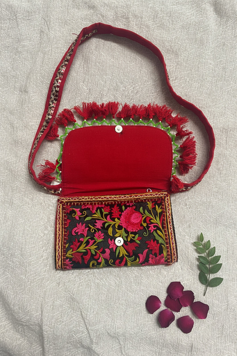 Handcrafted Embroidered Red Boho Sling