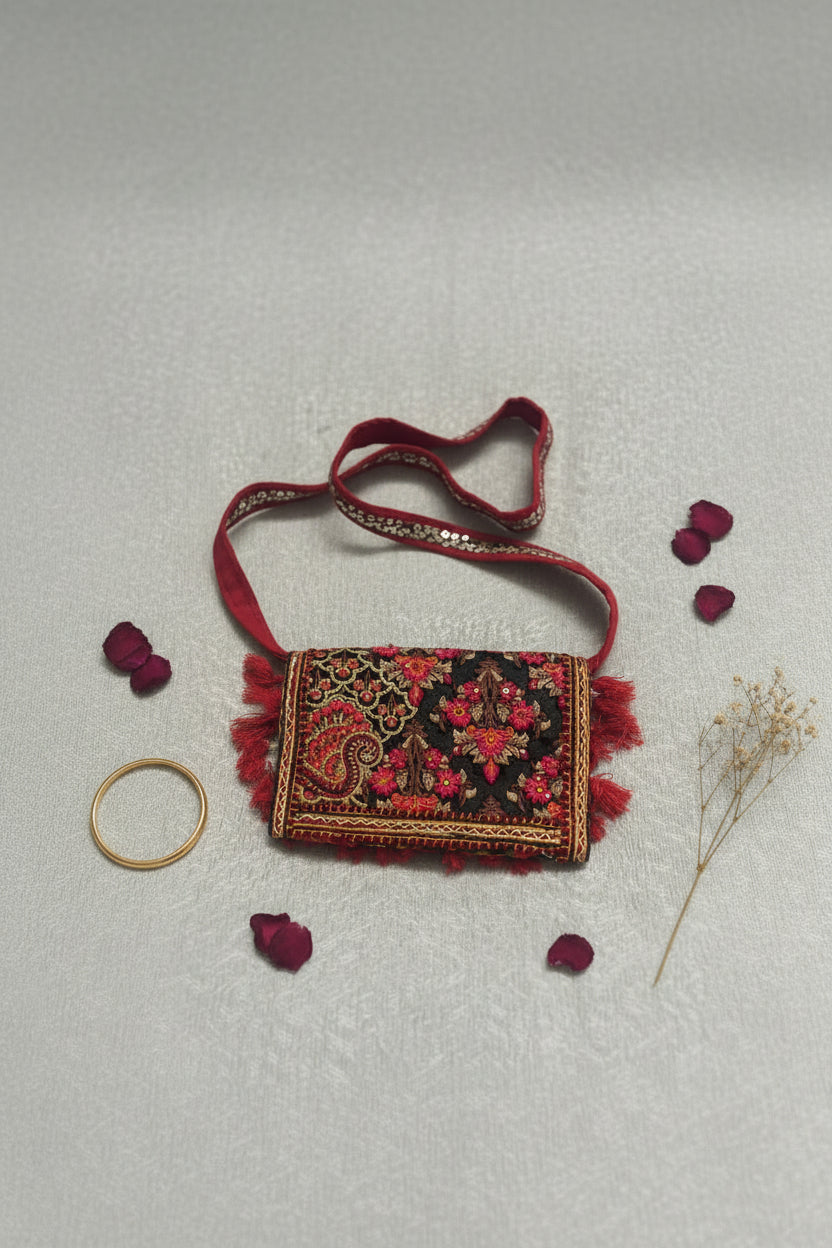 Handcrafted Embroidered Red Boho Sling