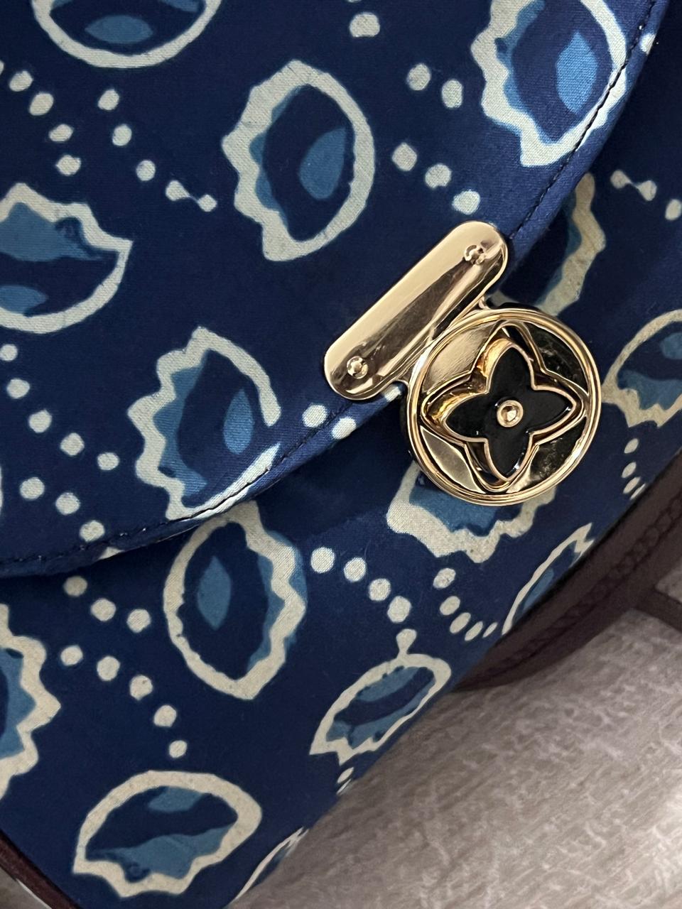 Sanganeri Print Multi-Zip Sling Bag (Blue)