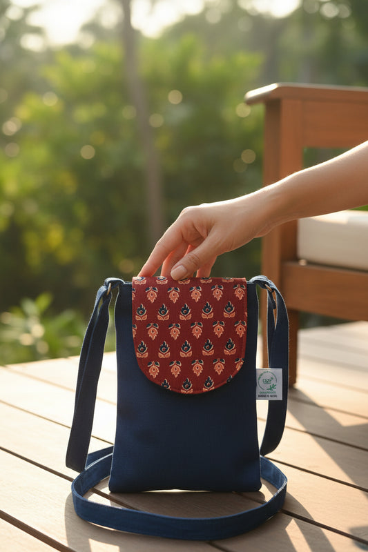 Blue-Ajrak Mobile Sling bag