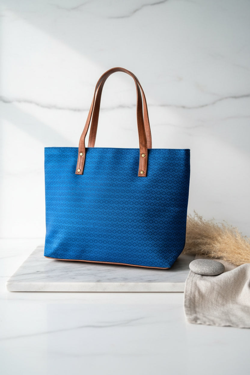 Azure Weave Blue Tote Bag
