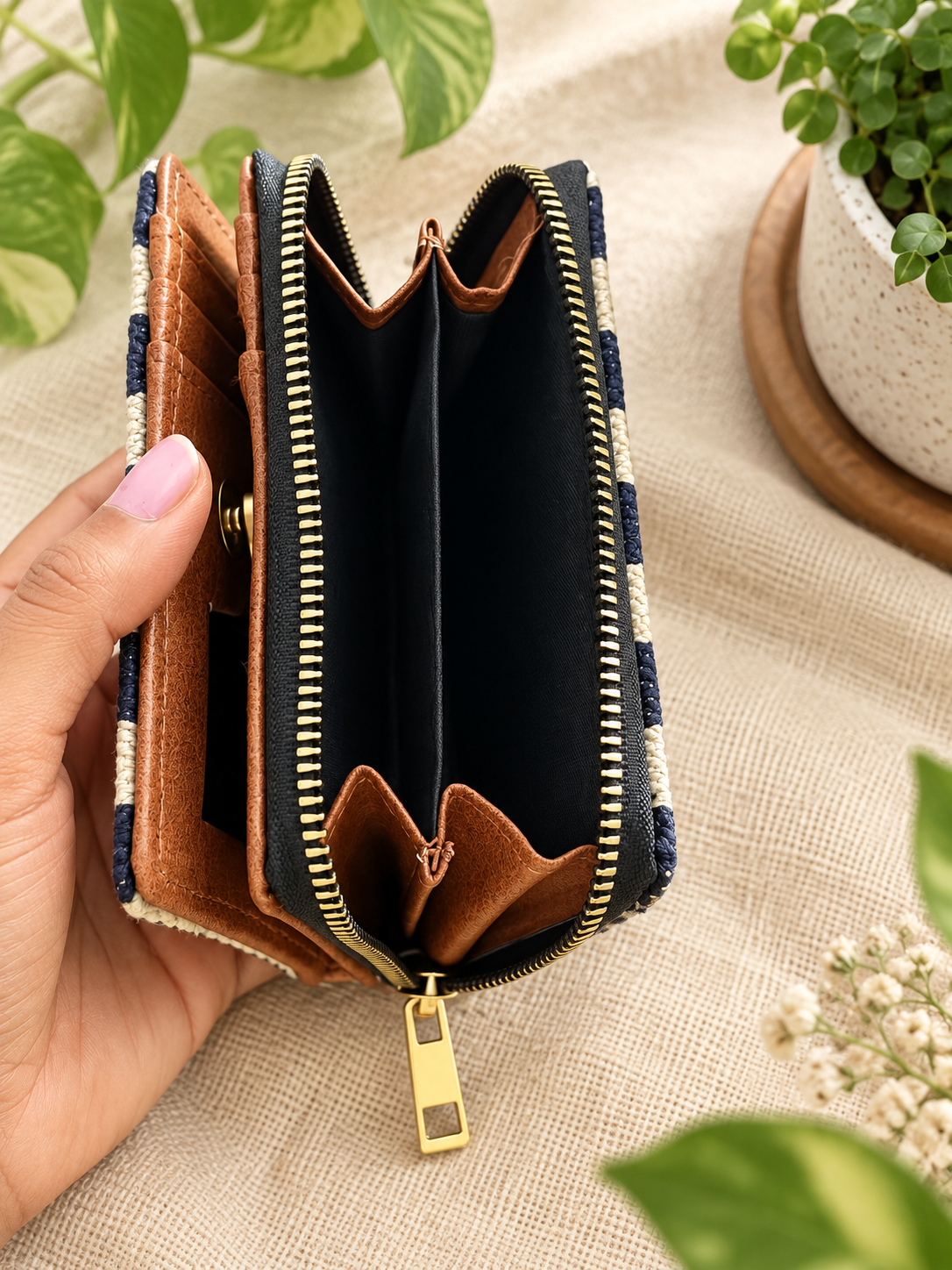 Black White Striped Compact Everyday Wallet