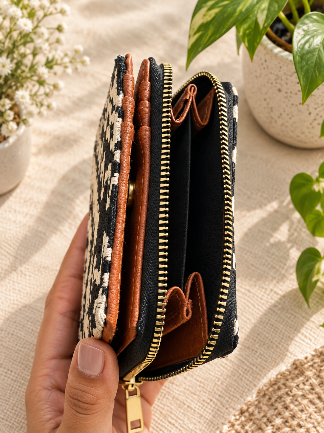 Black White Woven Compact Everyday Wallet