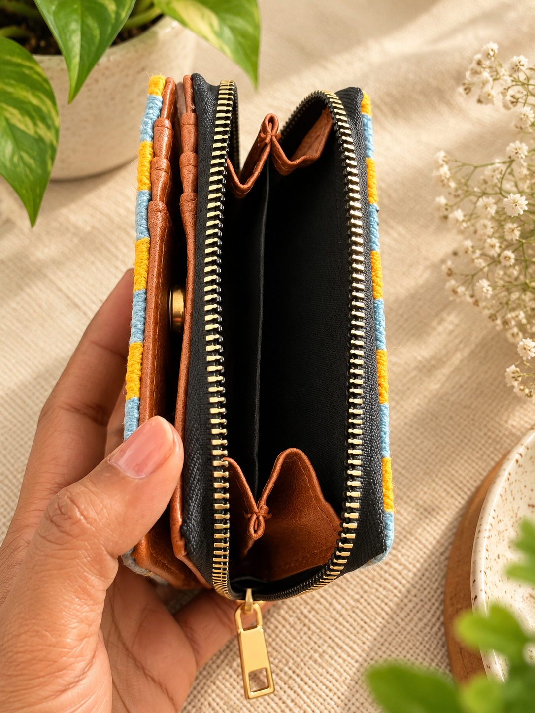 Yellow Striped Compact Everyday Wallet